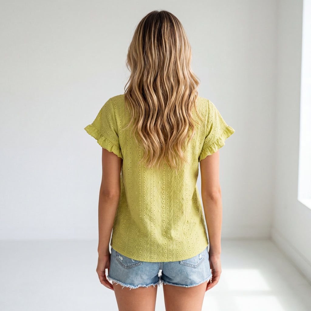 Breezy Eyelet Flutter Sleeve Casual Top