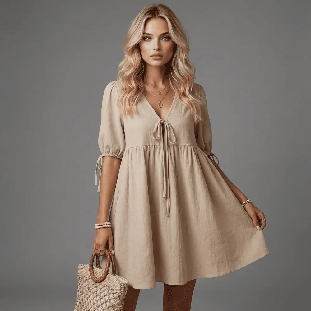 Breezy Charm Tie-Front Babydoll Mini Dress