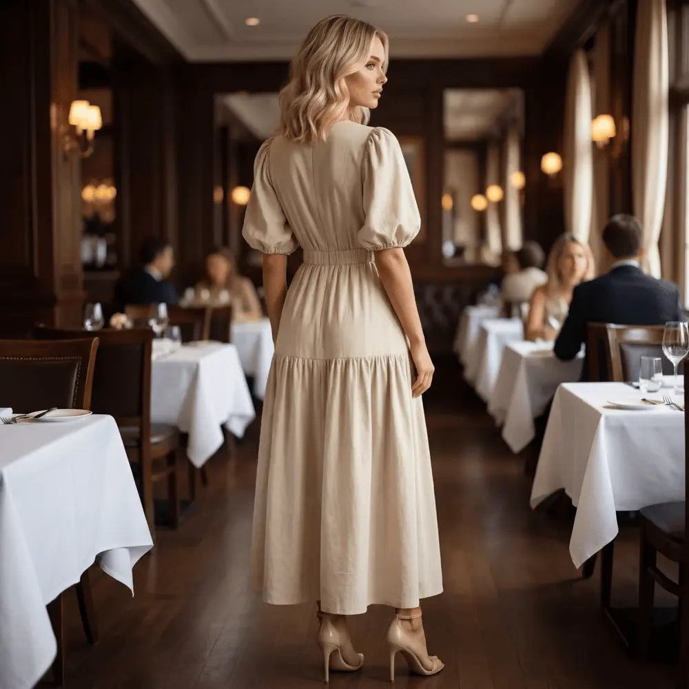 Effortless Elegance Puff-Sleeve Midi Dress