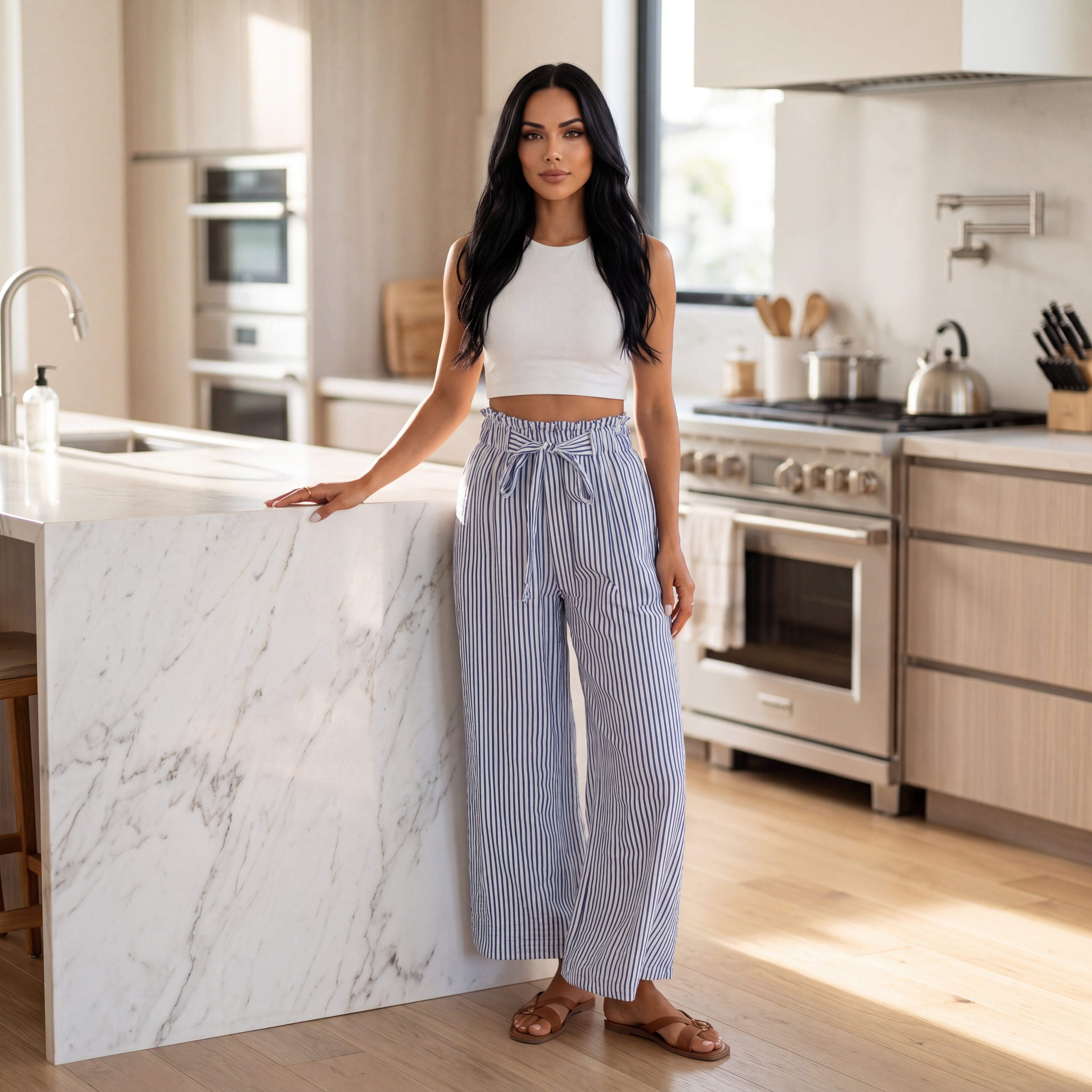 Coastal Breeze Striped Wide-Leg Pants