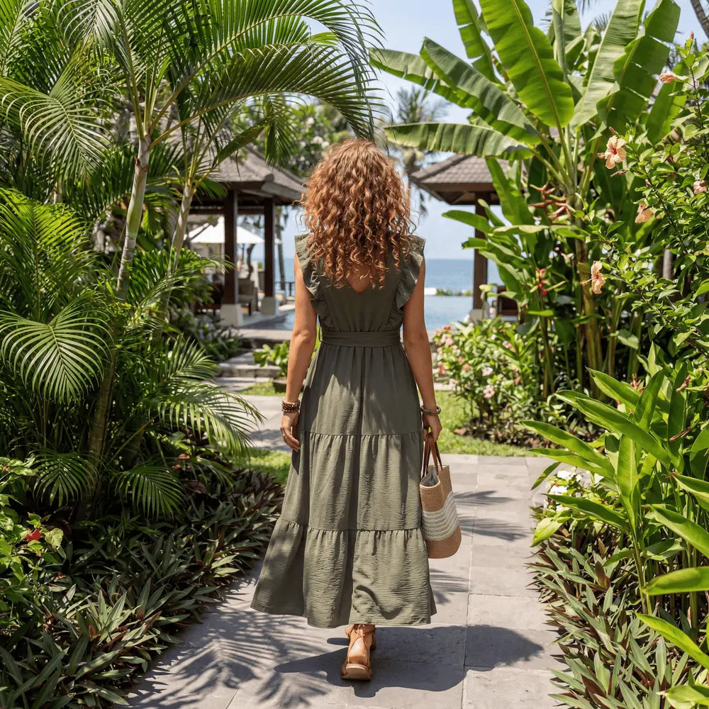 Breeze Ruffle-Trim Belted Maxi Dress