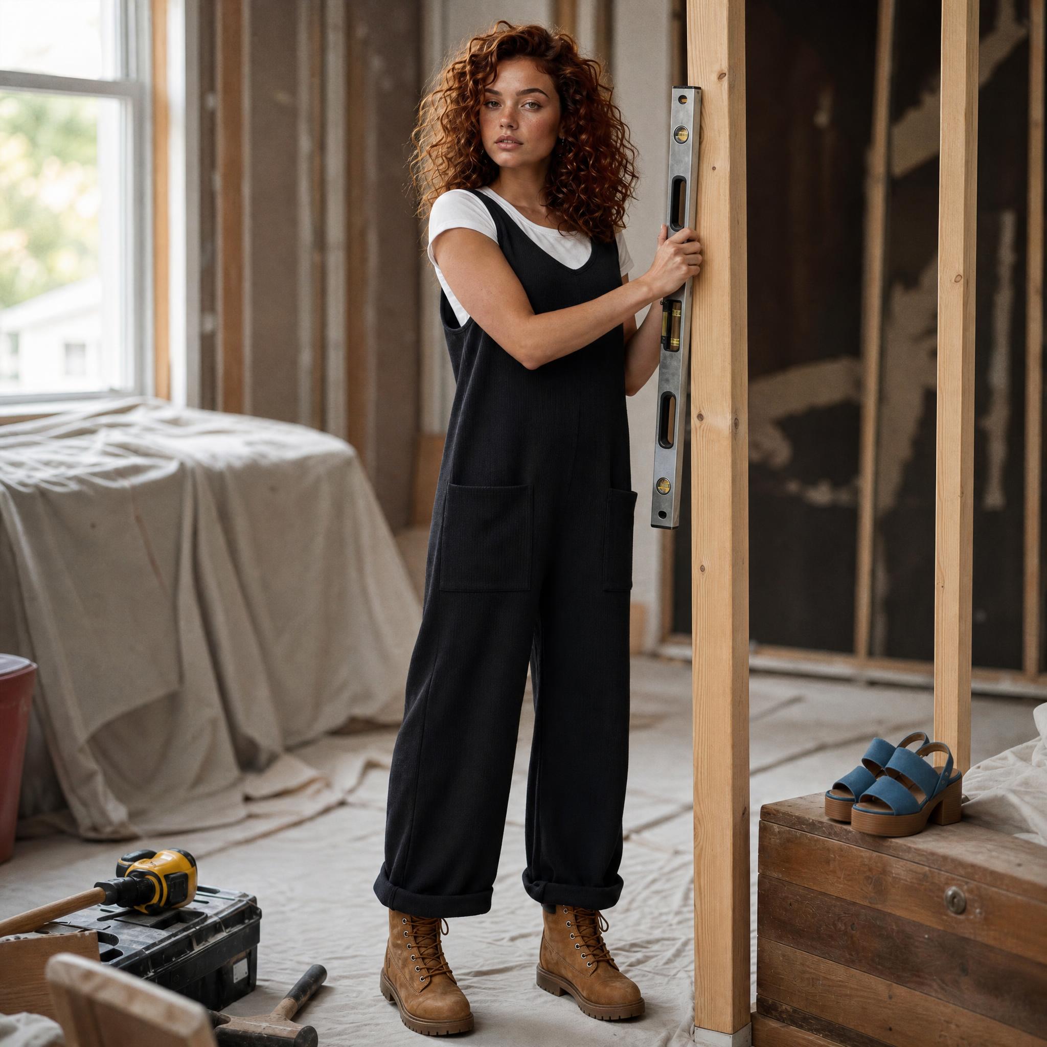 Harbor Breeze Textured Wide-Leg Overalls