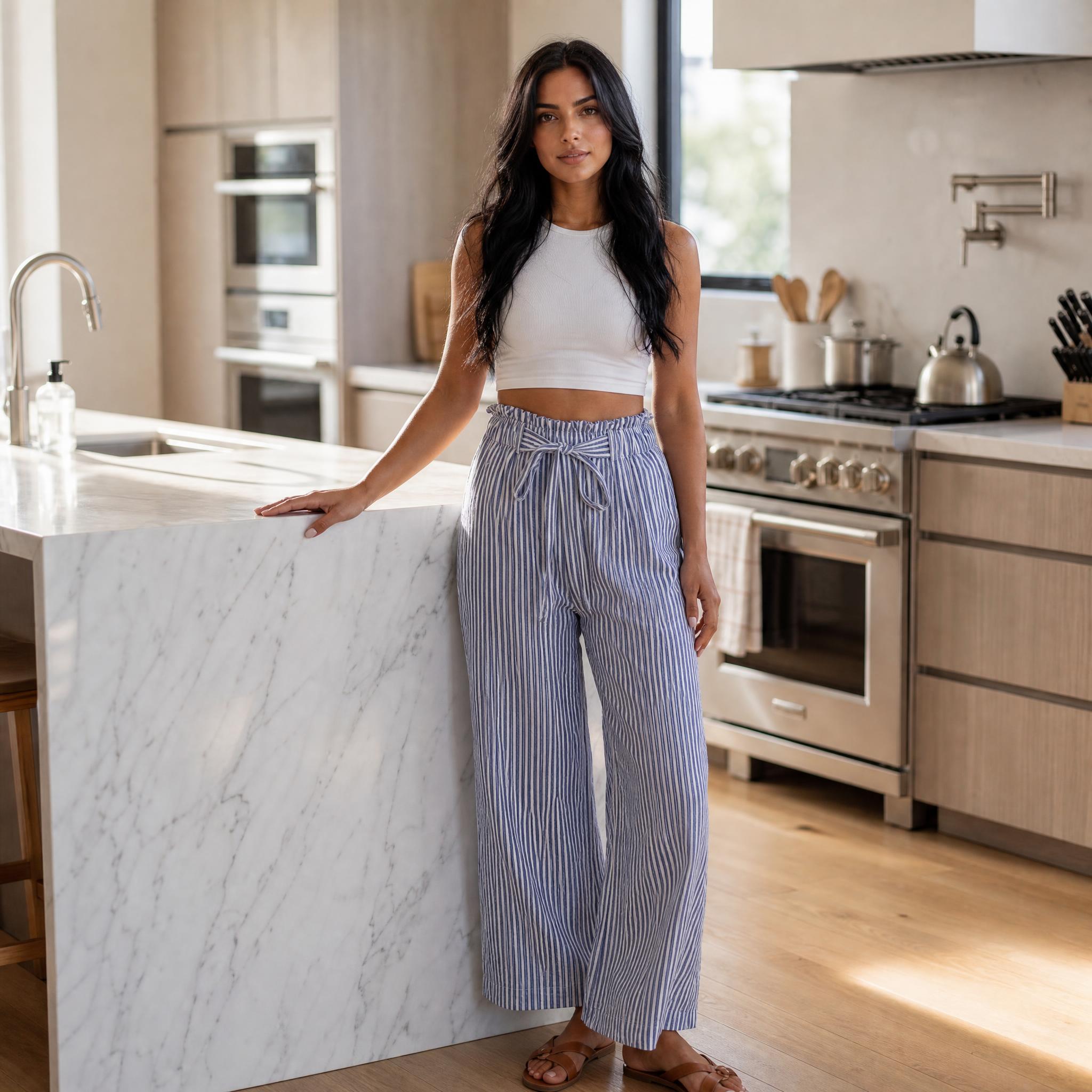 Coastal Breeze Striped Wide-Leg Pants