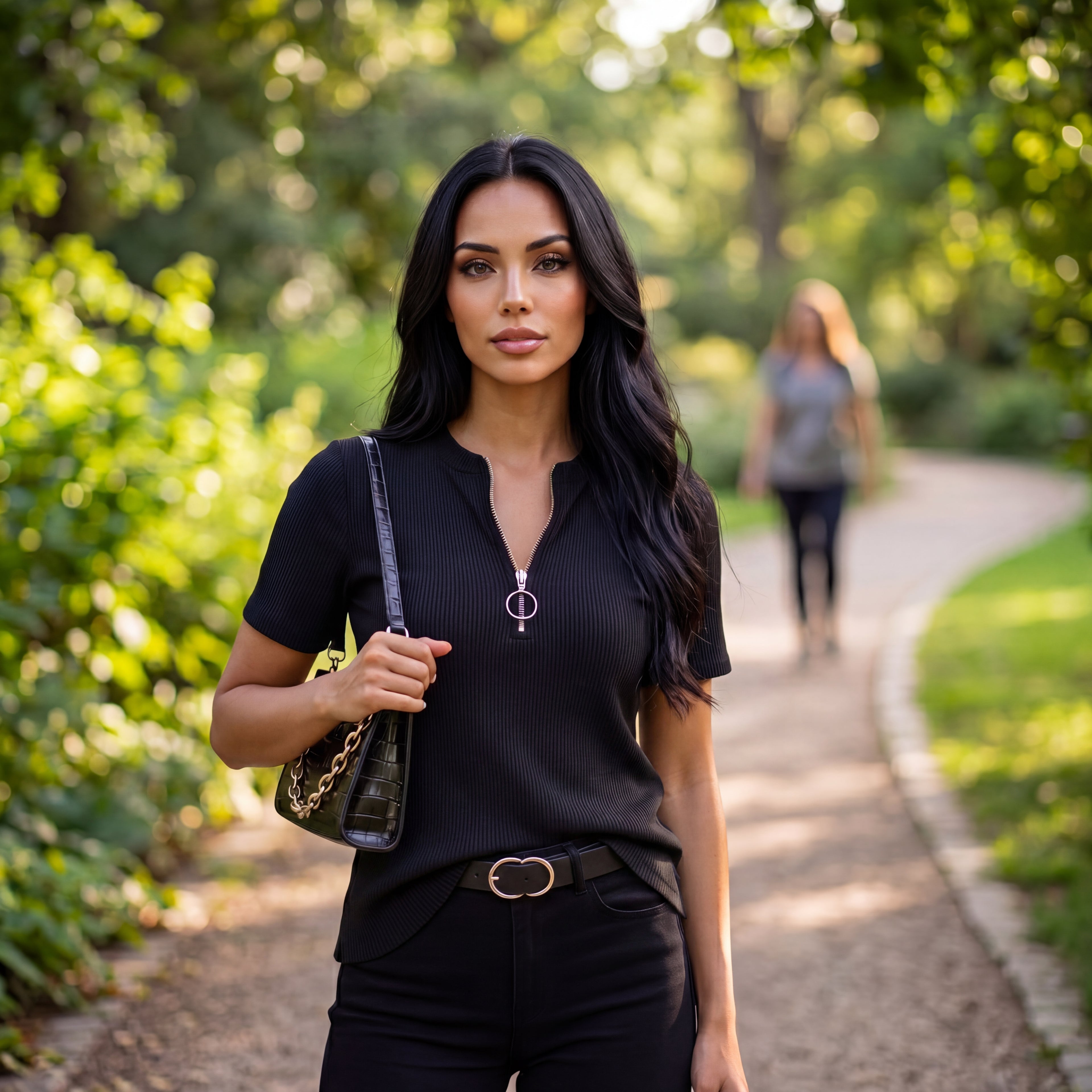 Ribbed Zip-Front Short Sleeve Top