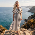 Coastal Striped Wrap Maxi Dress – Effortless Resort Chic