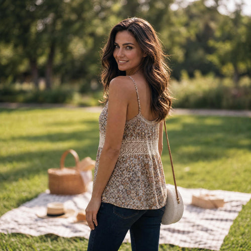Boho Floral Lace Panel Cami Tank