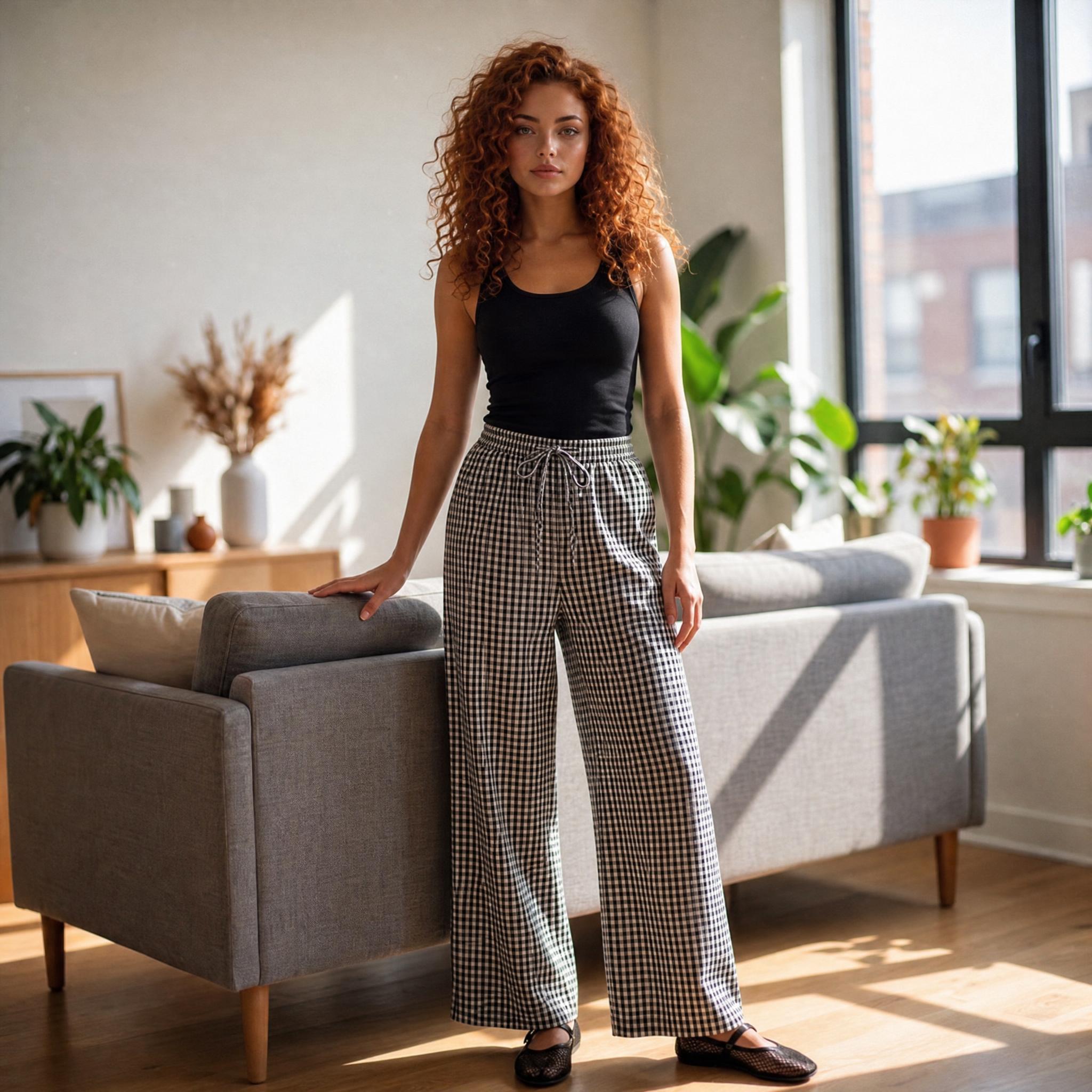 Easy Breeze Gingham Wide-Leg Lounge Pants