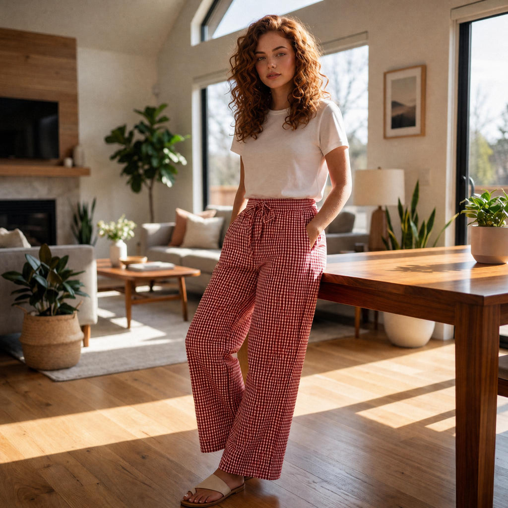 Easy Breeze Gingham Wide-Leg Lounge Pants