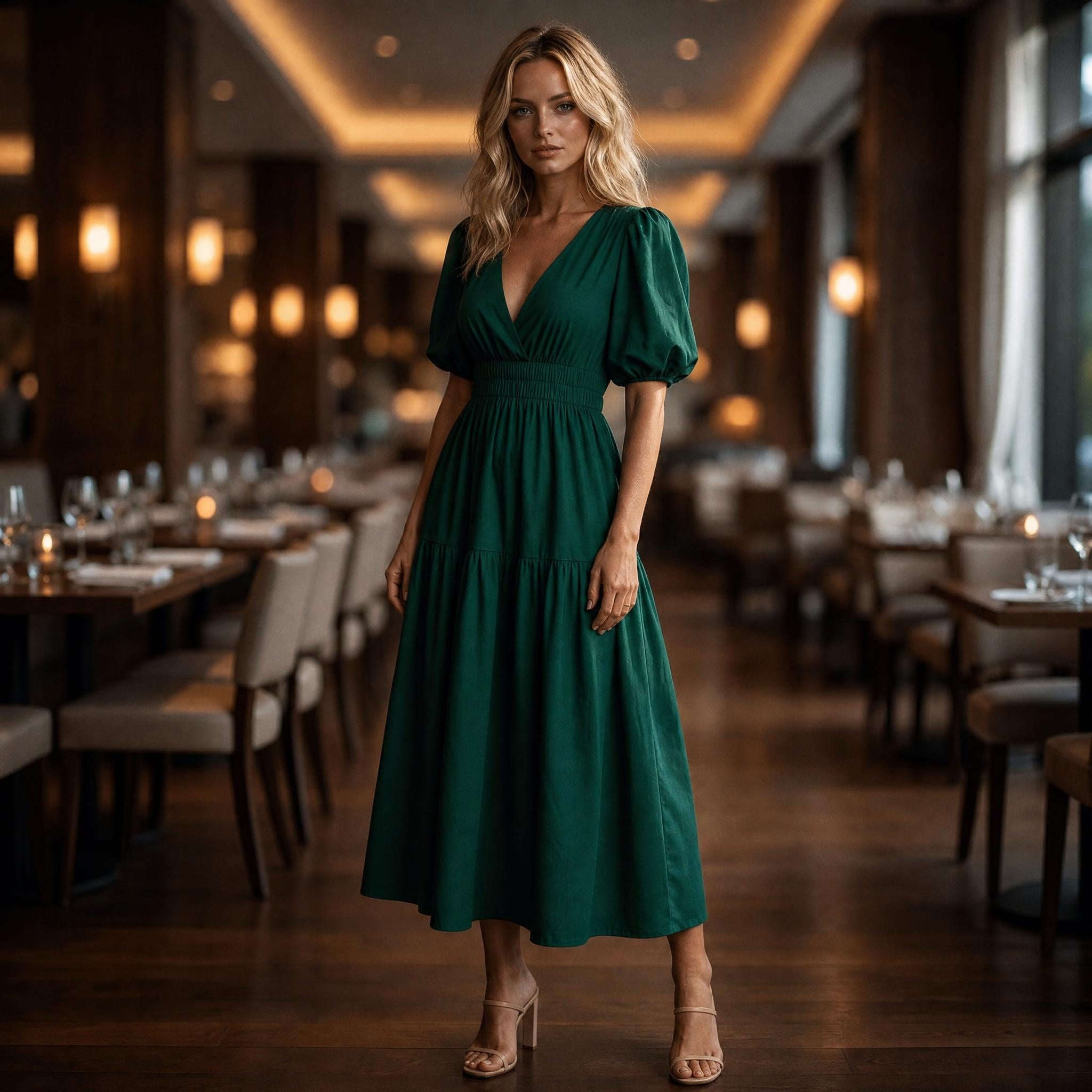 Effortless Elegance Puff-Sleeve Midi Dress