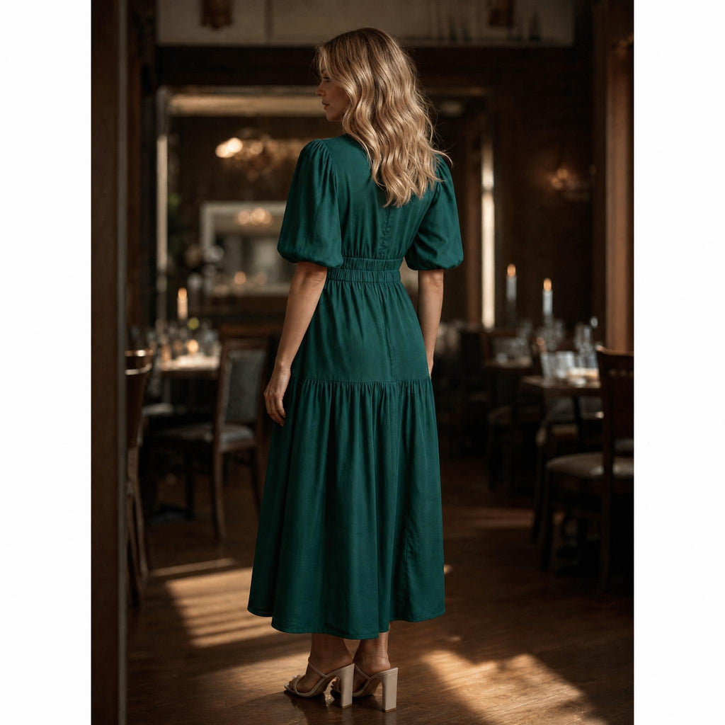 Effortless Elegance Puff-Sleeve Midi Dress