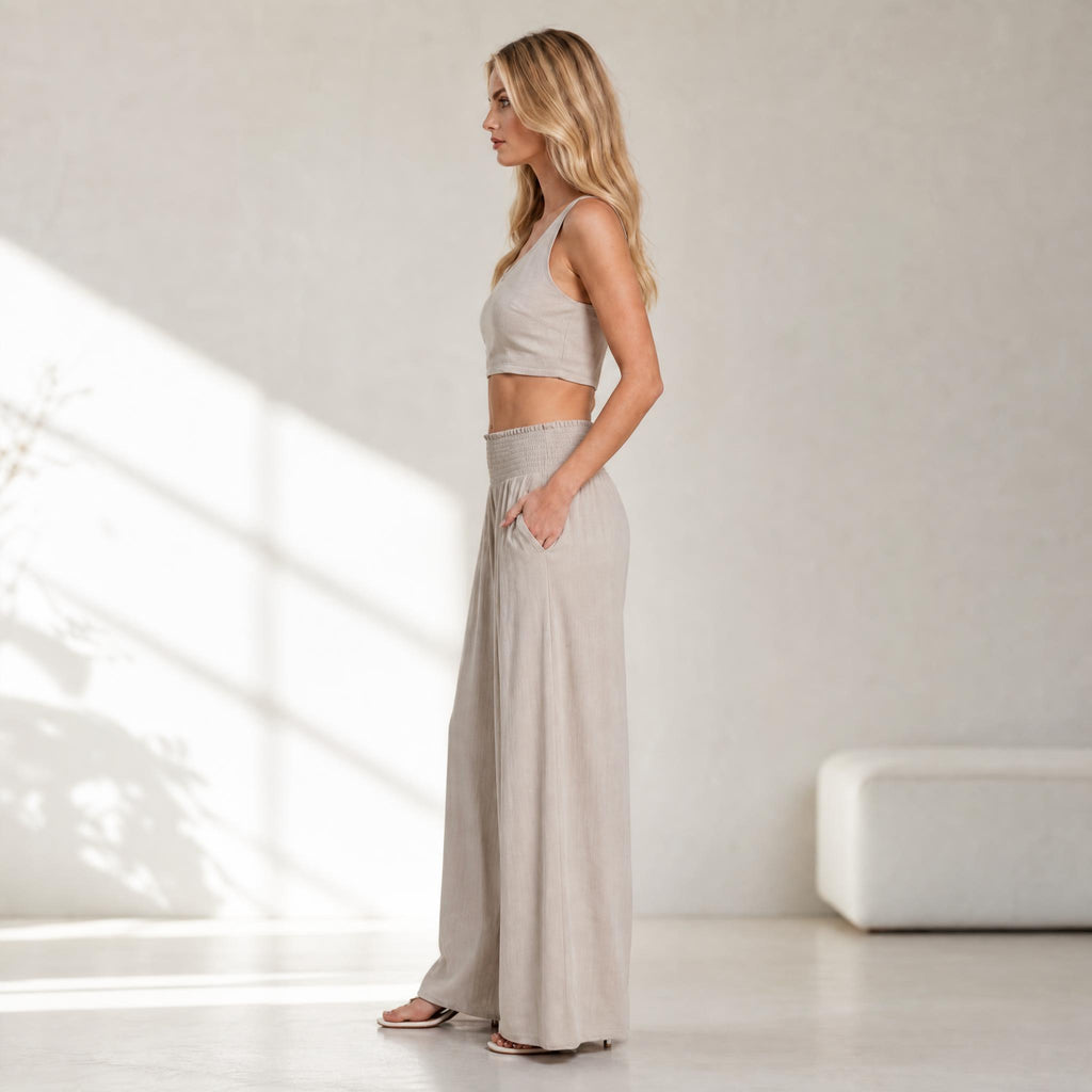 Effortless Flow Sand Beige Wide-Leg Lounge Pants