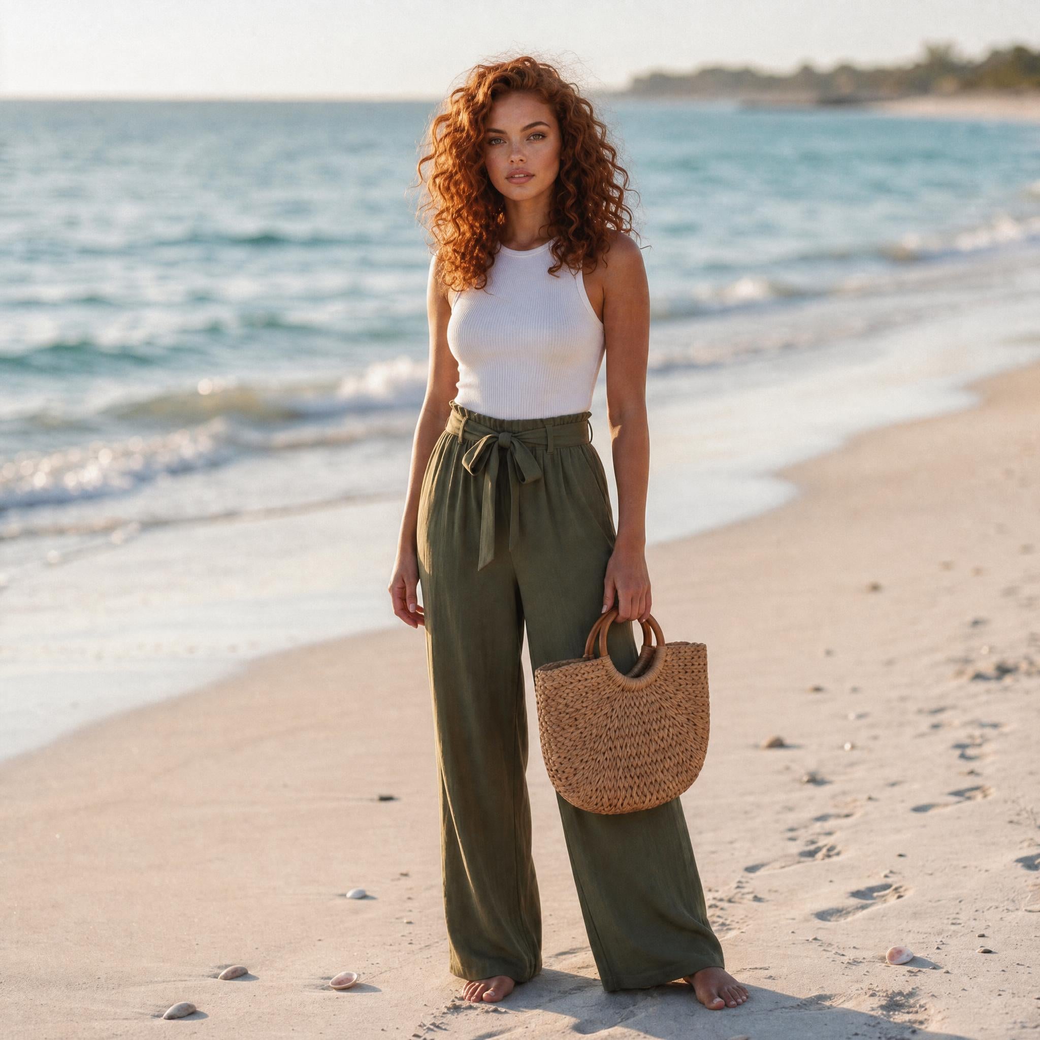 Bow-Tie Waist Wide Leg Pants