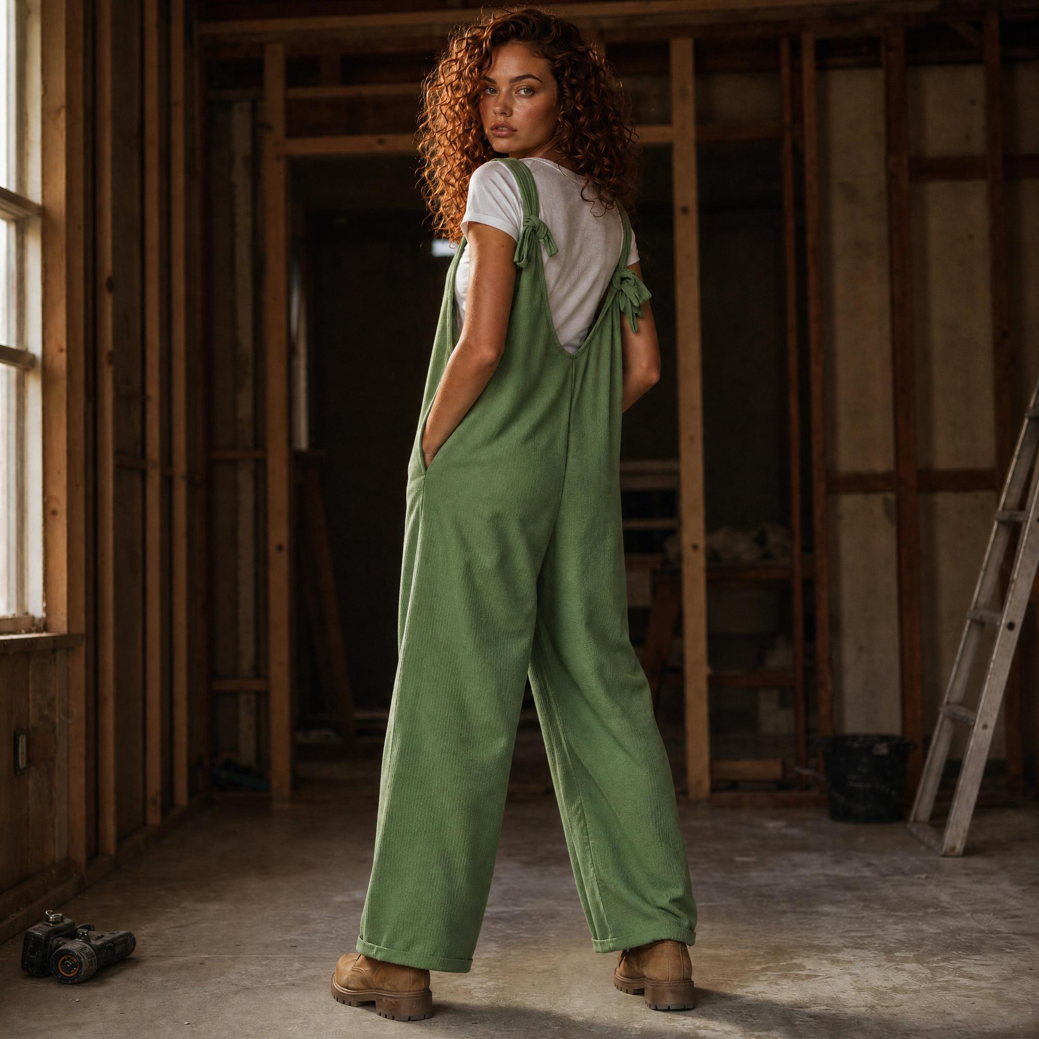 Harbor Breeze Textured Wide-Leg Overalls