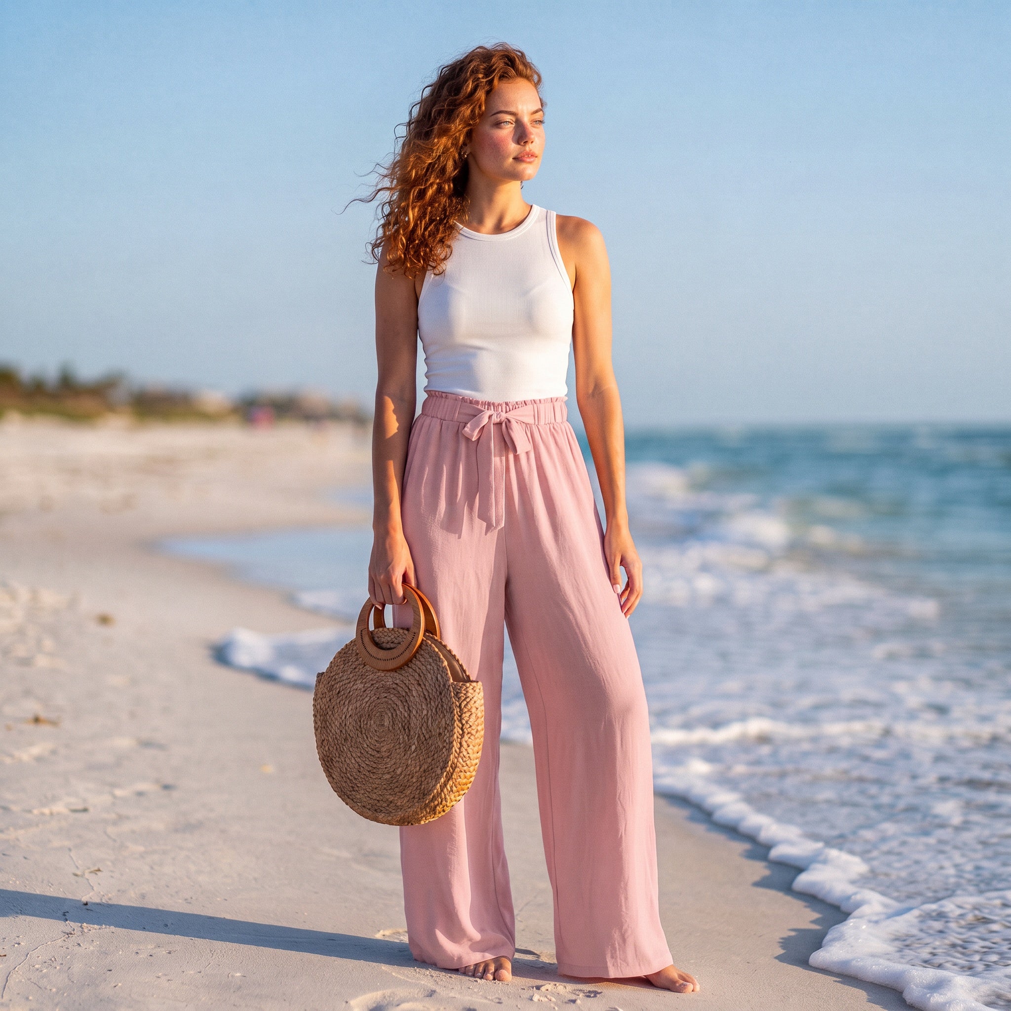 Bow-Tie Waist Wide Leg Pants