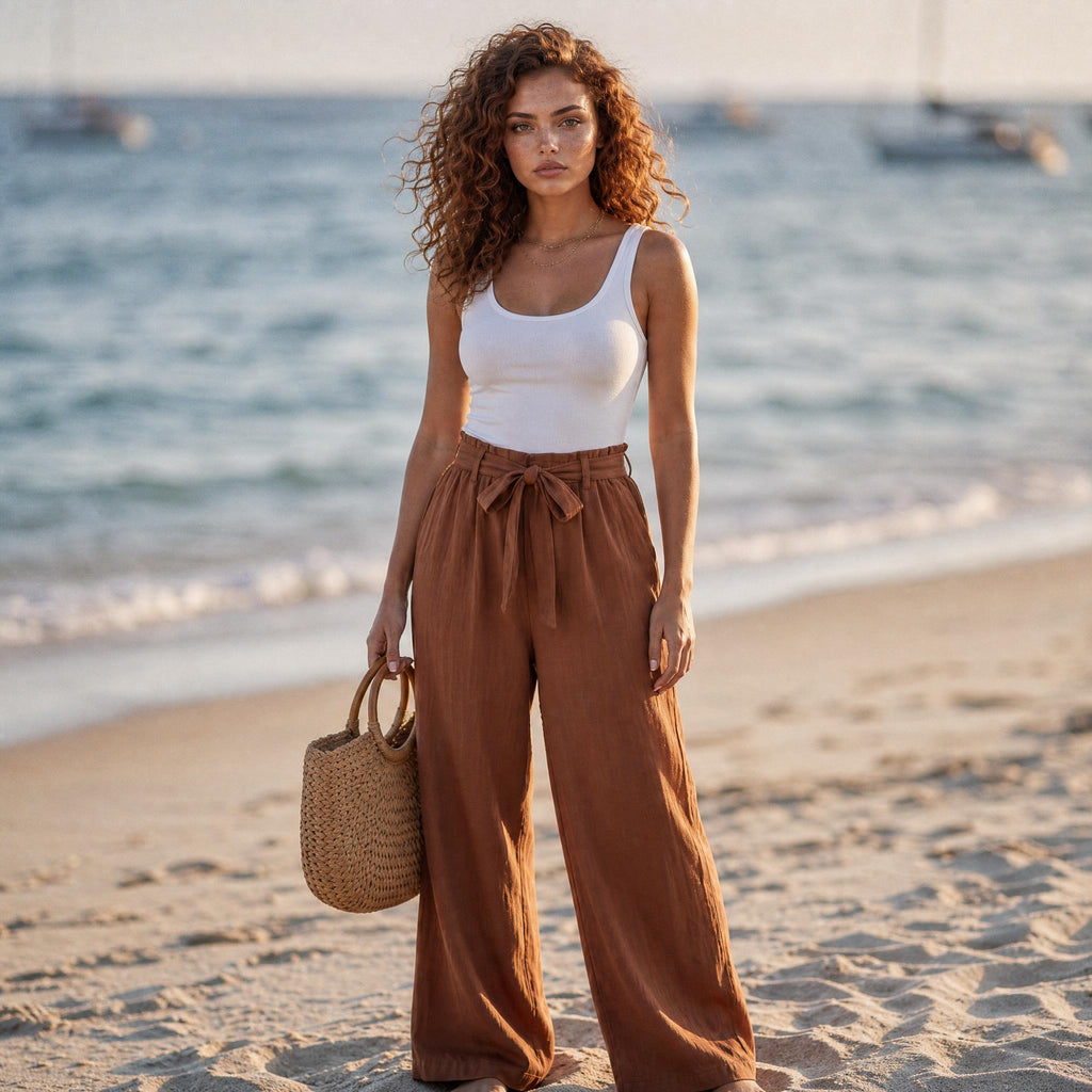 Bow-Tie Waist Wide Leg Pants