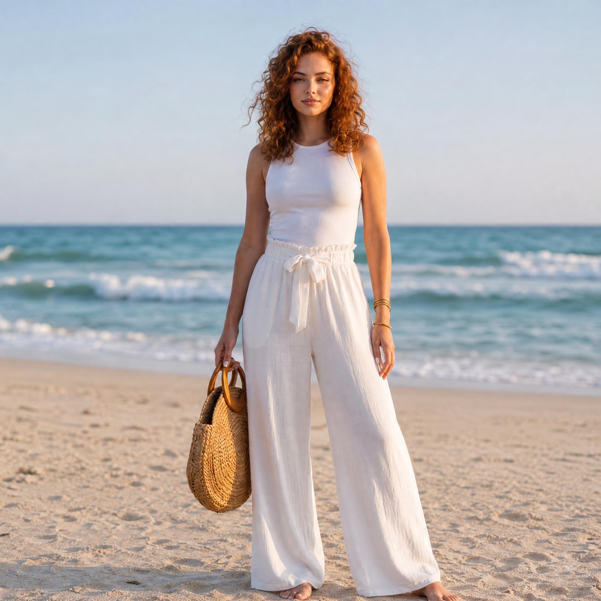 Bow-Tie Waist Wide Leg Pants