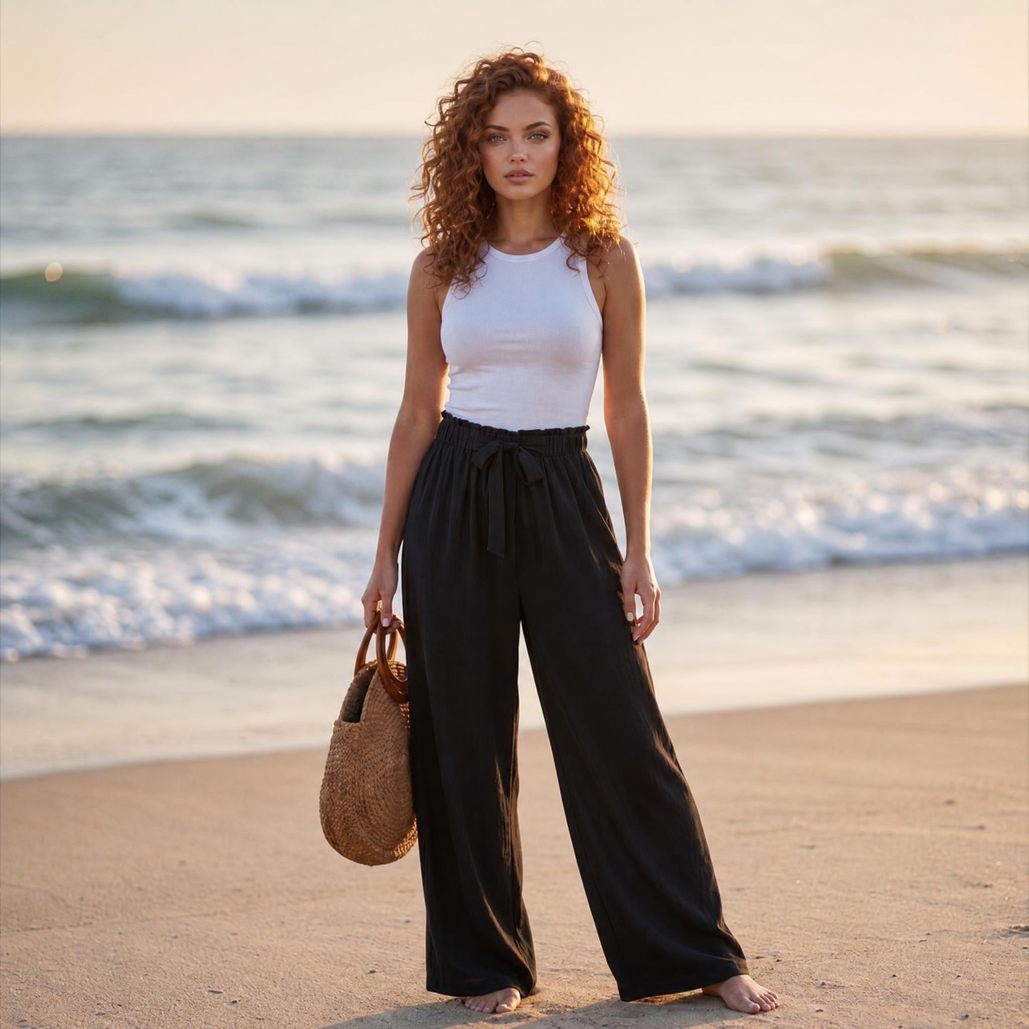 Bow-Tie Waist Wide Leg Pants