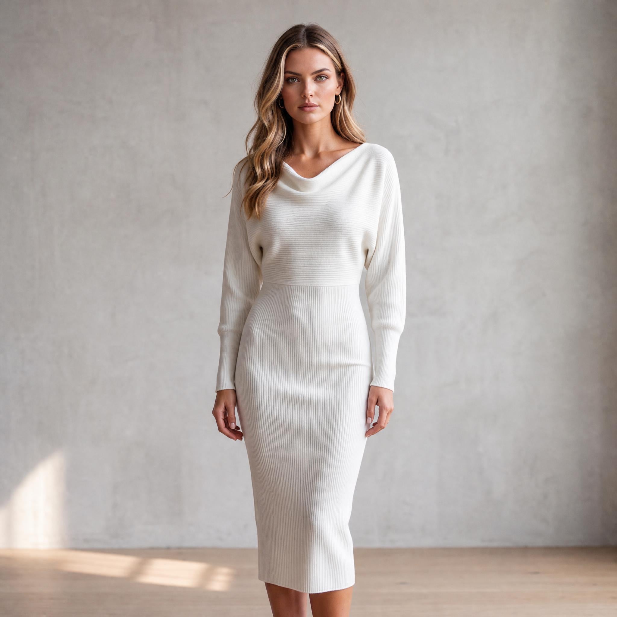 Refined Drape Knit Midi Dress