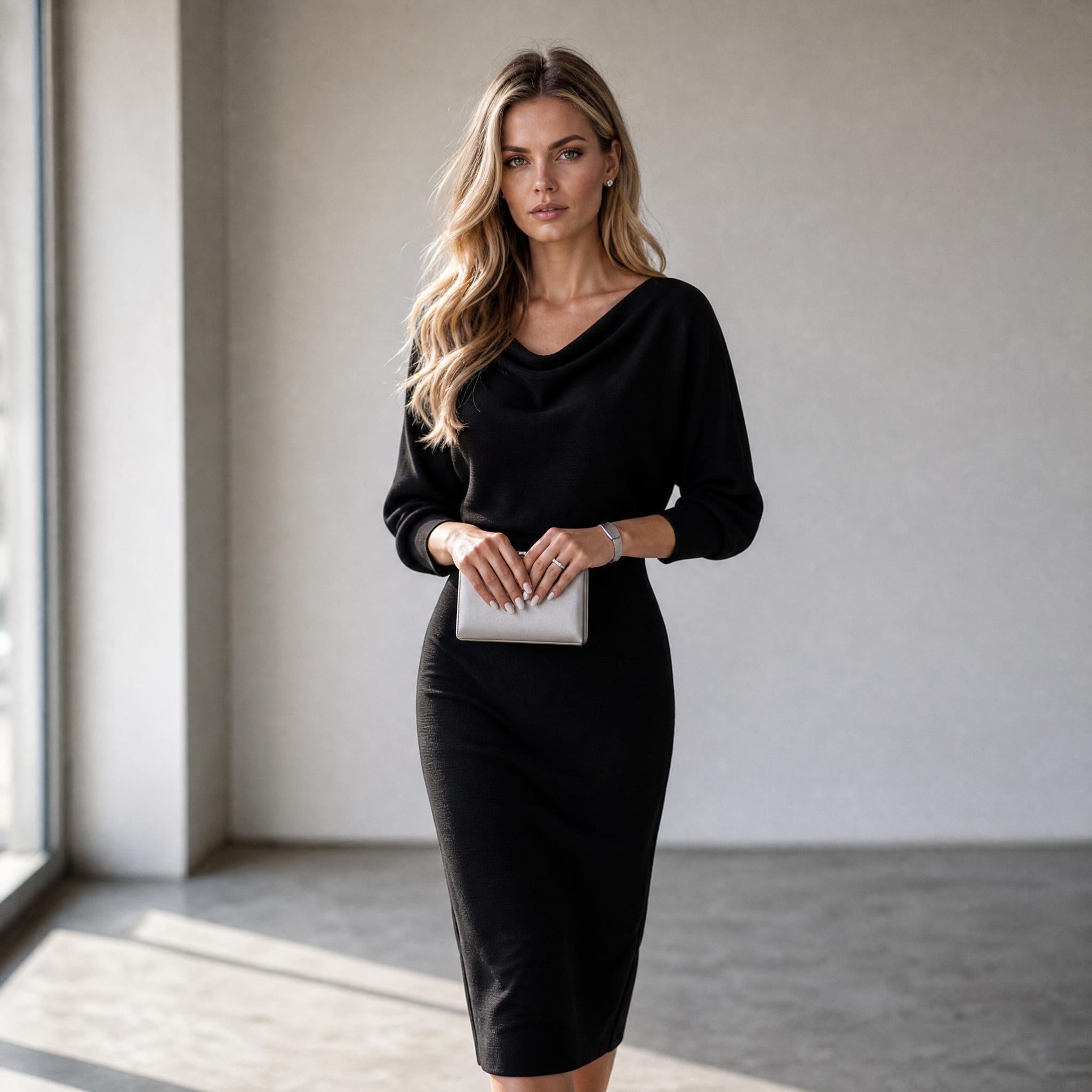 Refined Drape Knit Midi Dress