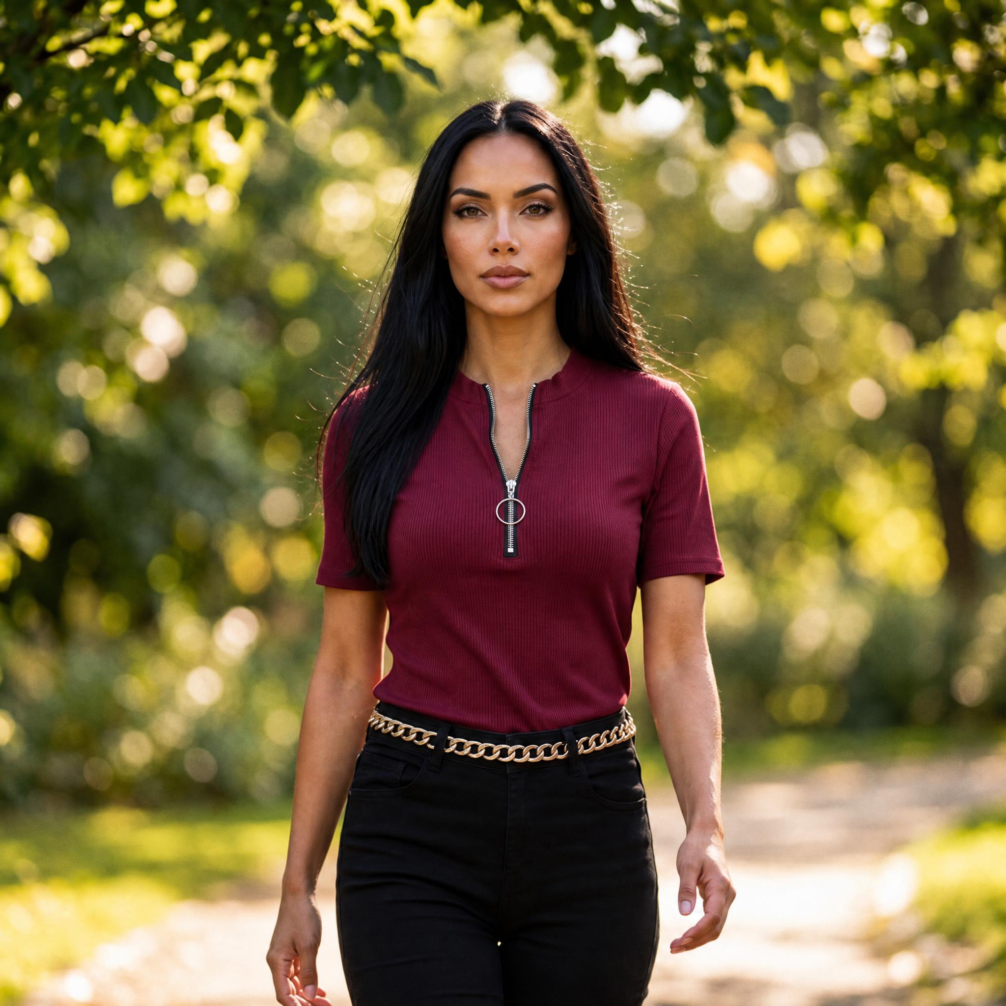 Ribbed Zip-Front Short Sleeve Top