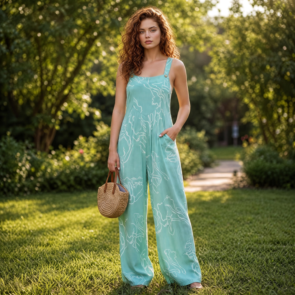 Mint Breeze Floral Wide-Leg Jumpsuit