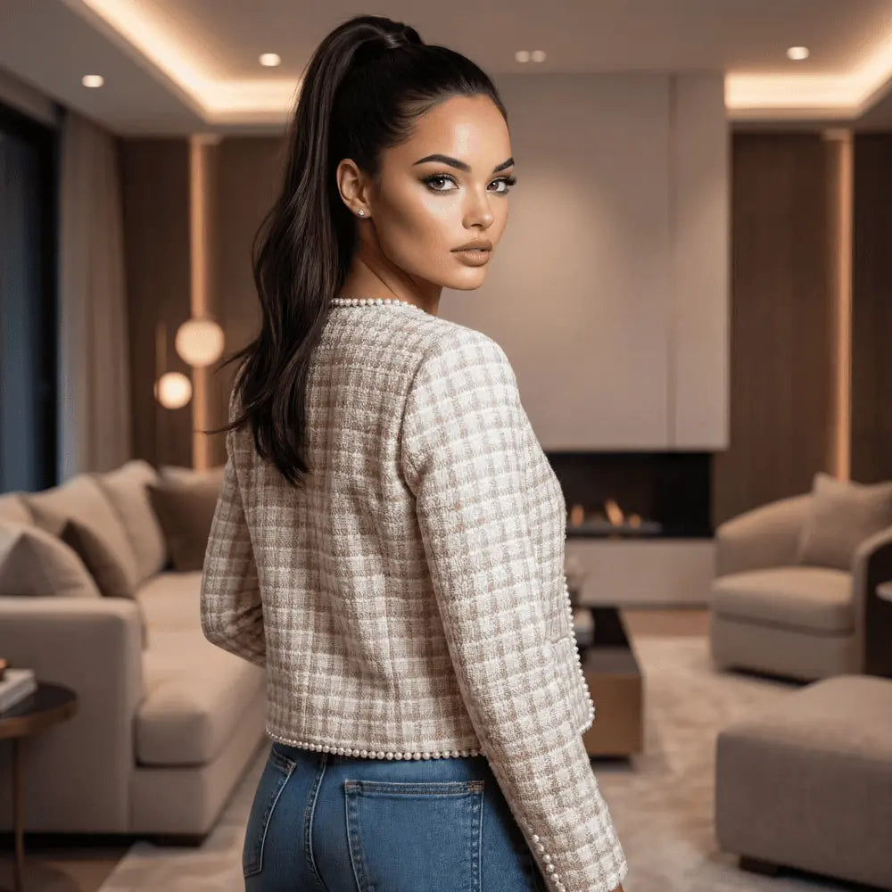 Chic Tweed Pearl-Trim Jacket – Timeless Parisian Style