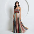 Prismatic Elegance Strapless Pleated Maxi Gown