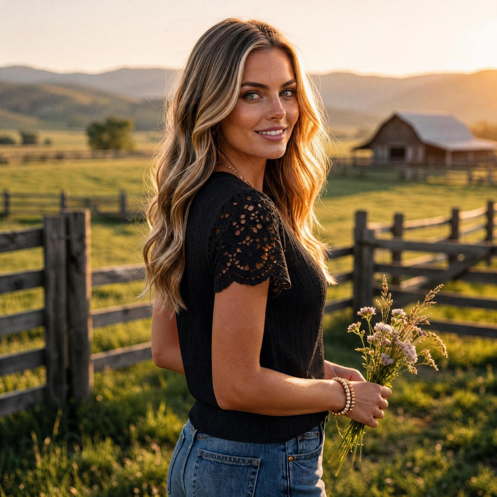 Breezy Lace Knit Short Sleeve Top
