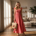 Charming Gingham Smocked Flutter Sleeve Maxi Dress