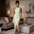 Chic Allure Pleated Halter Midi Dress