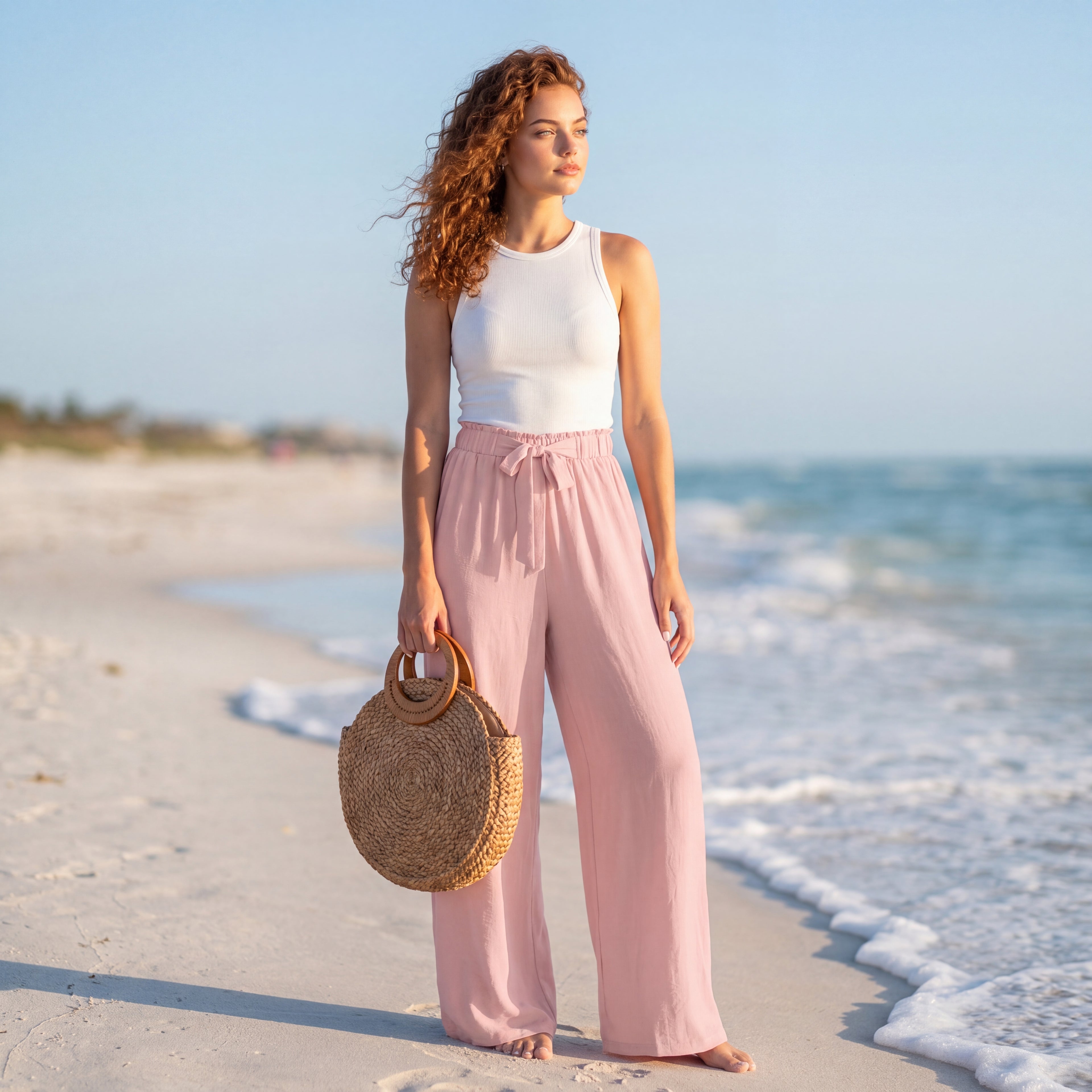 Bow-Tie Waist Wide Leg Pants