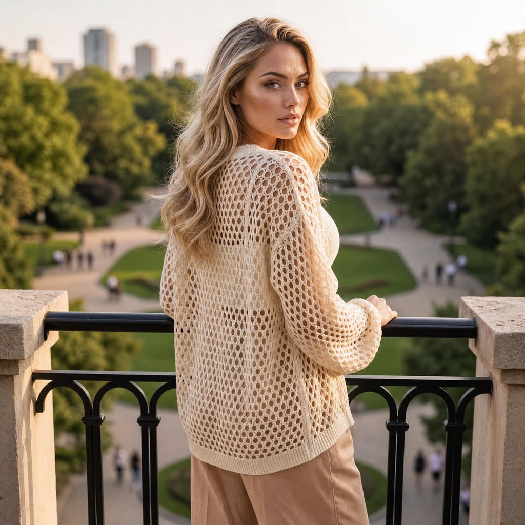Chic Breeze Hollow-Out Knit Open Front Cover-Up Cardigan