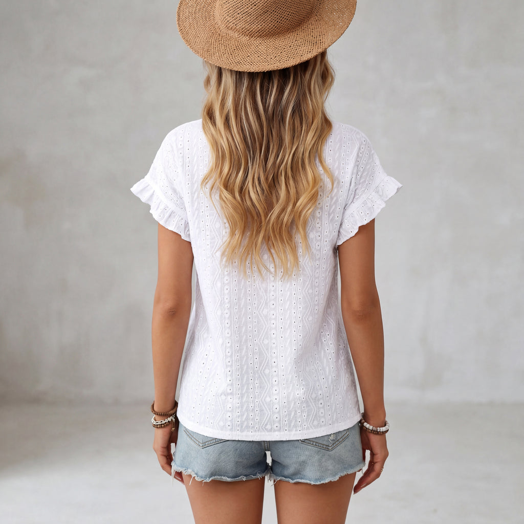 Breezy Eyelet Flutter Sleeve Casual Top