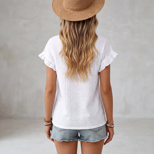 Breezy Eyelet Flutter Sleeve Casual Top