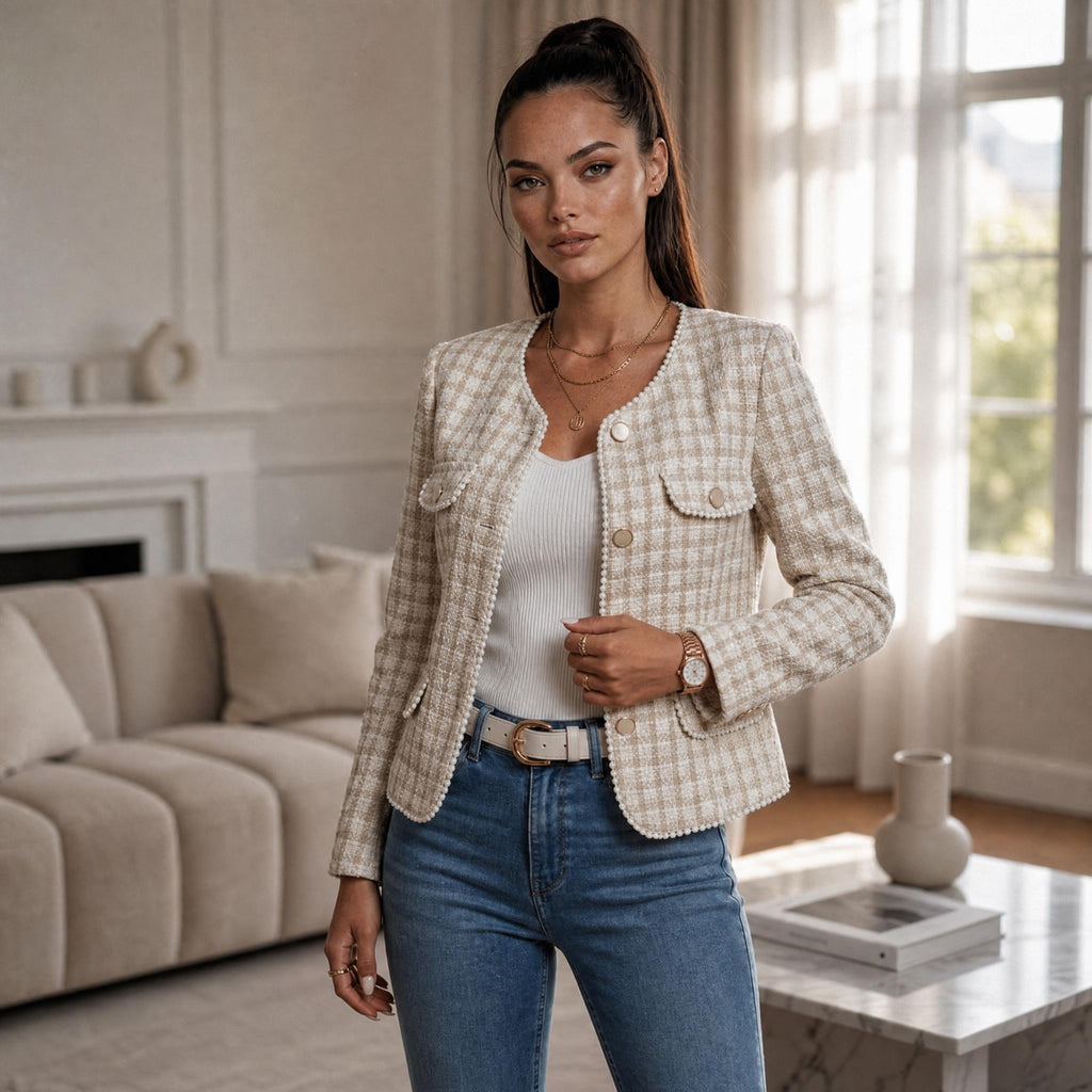 Chic Tweed Pearl-Trim Jacket – Timeless Parisian Style