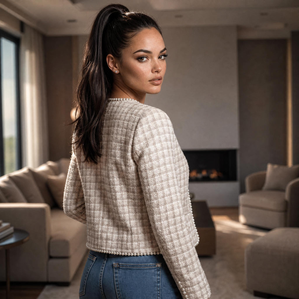 Chic Tweed Pearl-Trim Jacket – Timeless Parisian Style