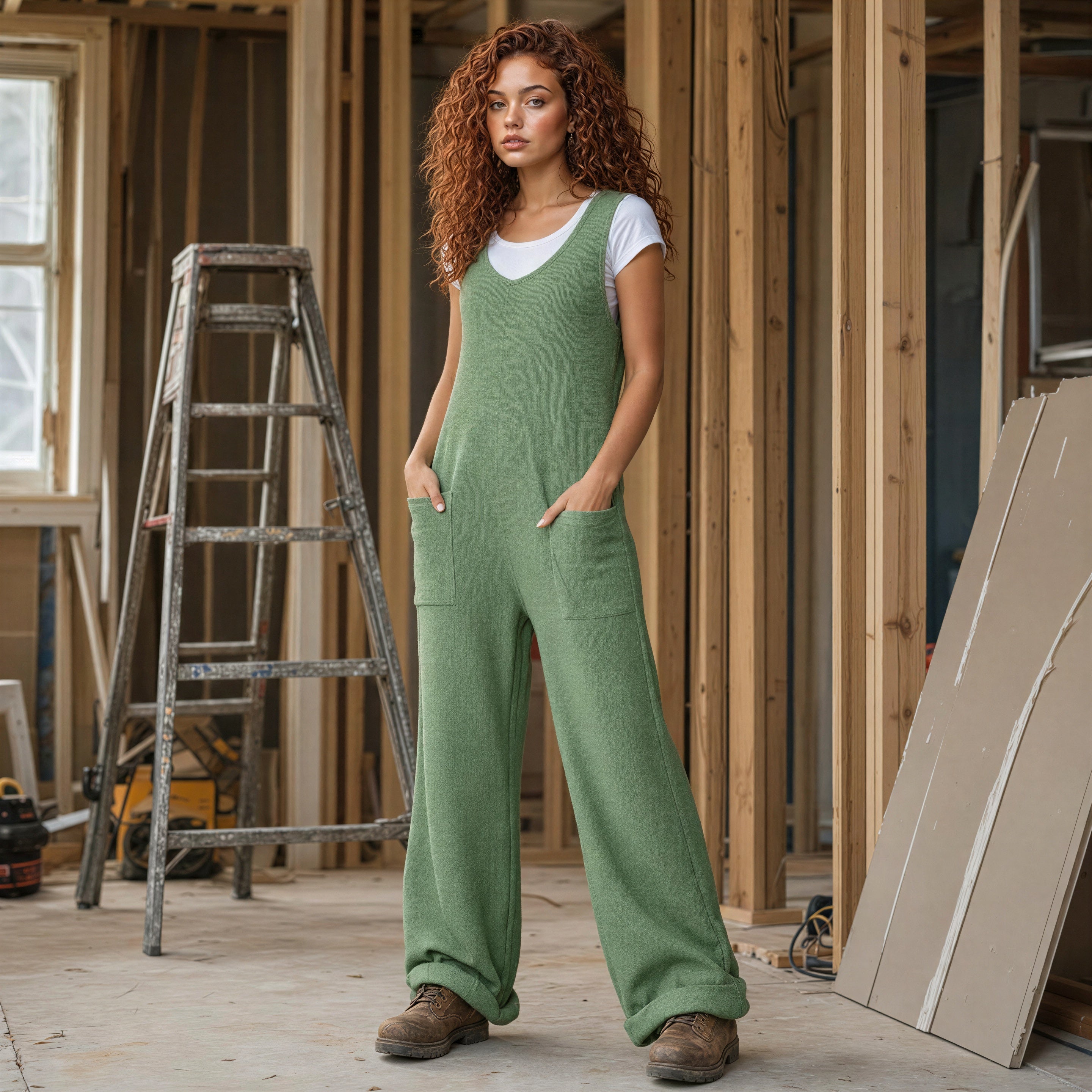 Harbor Breeze Textured Wide-Leg Overalls