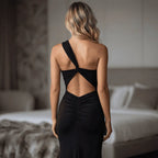 Midnight Allure One-Shoulder Backless Gown