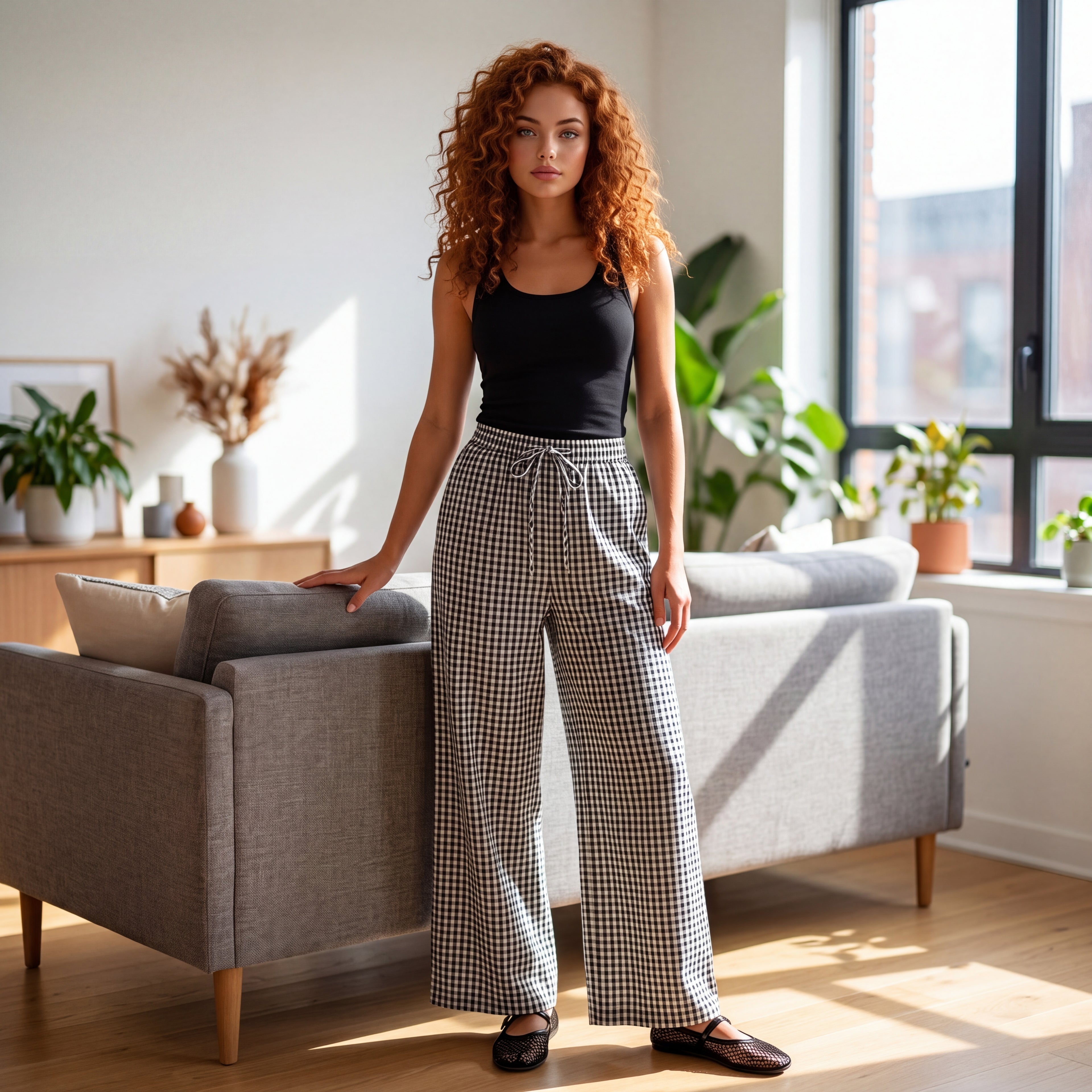 Easy Breeze Gingham Wide-Leg Lounge Pants