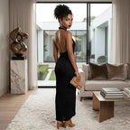 Chic Allure Pleated Halter Midi Dress