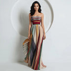 Prismatic Elegance Strapless Pleated Maxi Gown