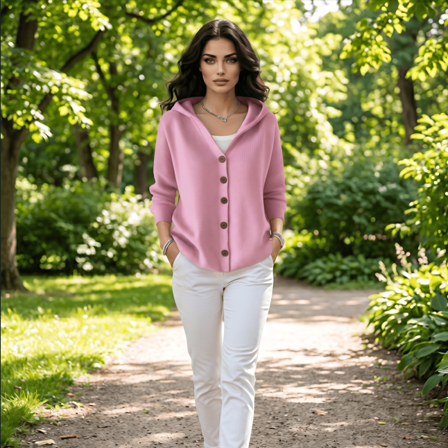 Cozy Chic Button-Up Hooded Knit Cardigan