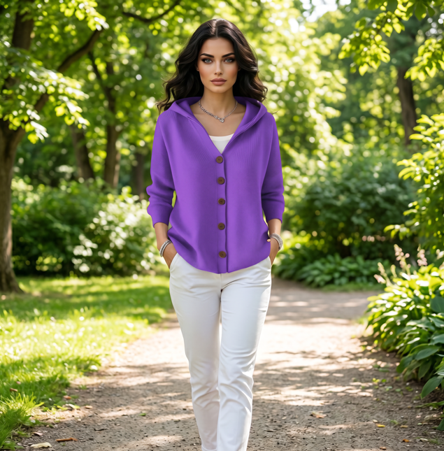 Cozy Chic Button-Up Hooded Knit Cardigan