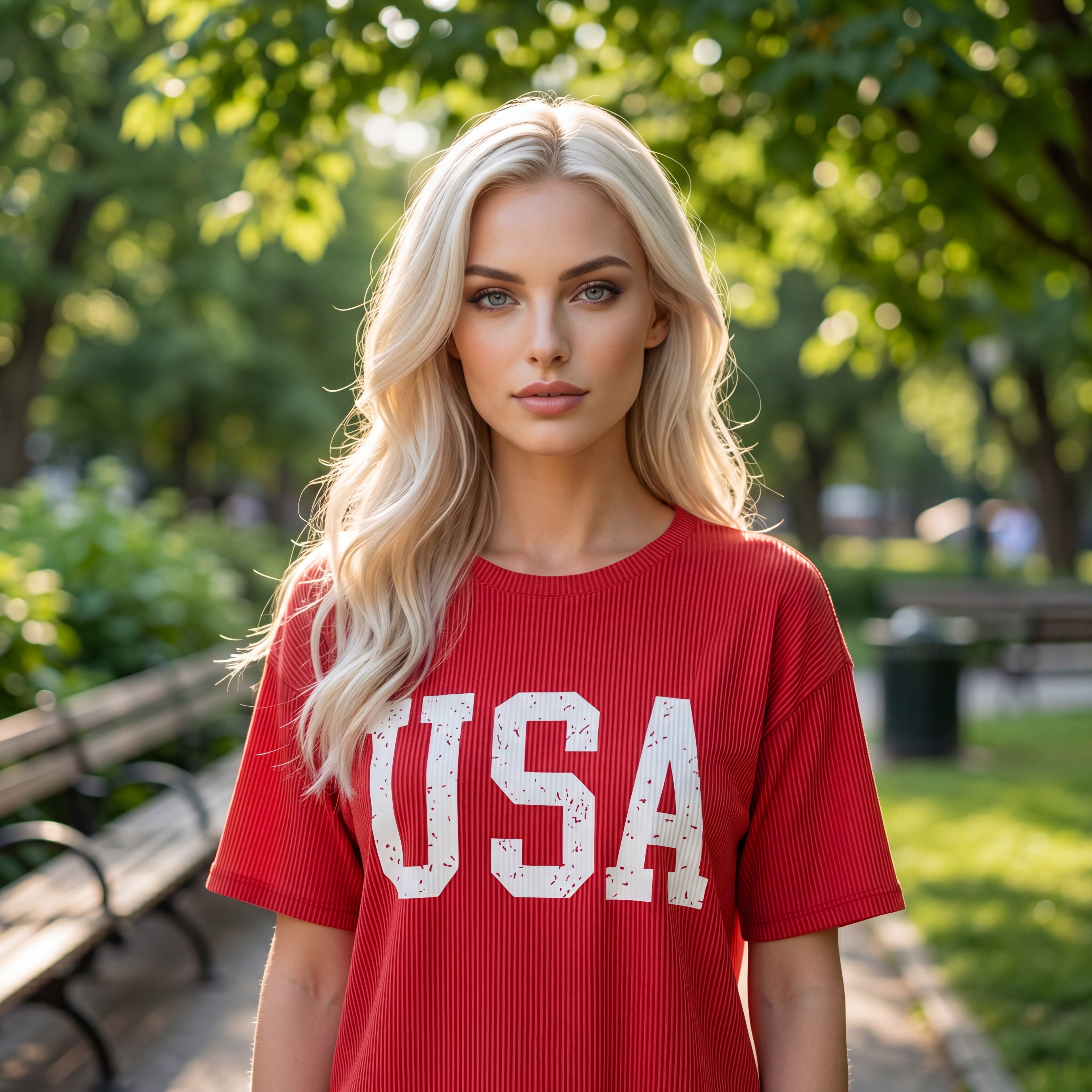 Twisted Rib Vintage USA Letter Printed T Shirt