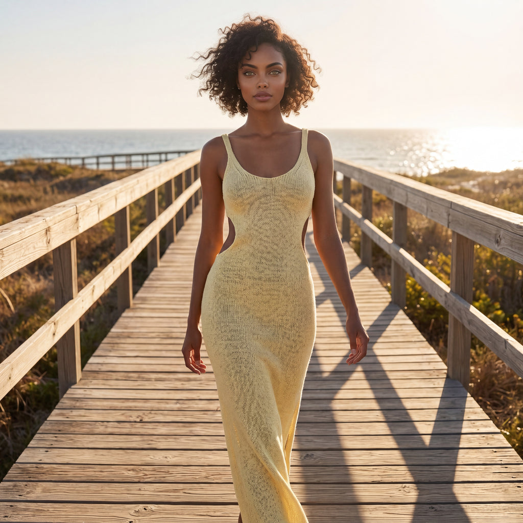 Golden Coast Cover-Up Knit Maxi Dress