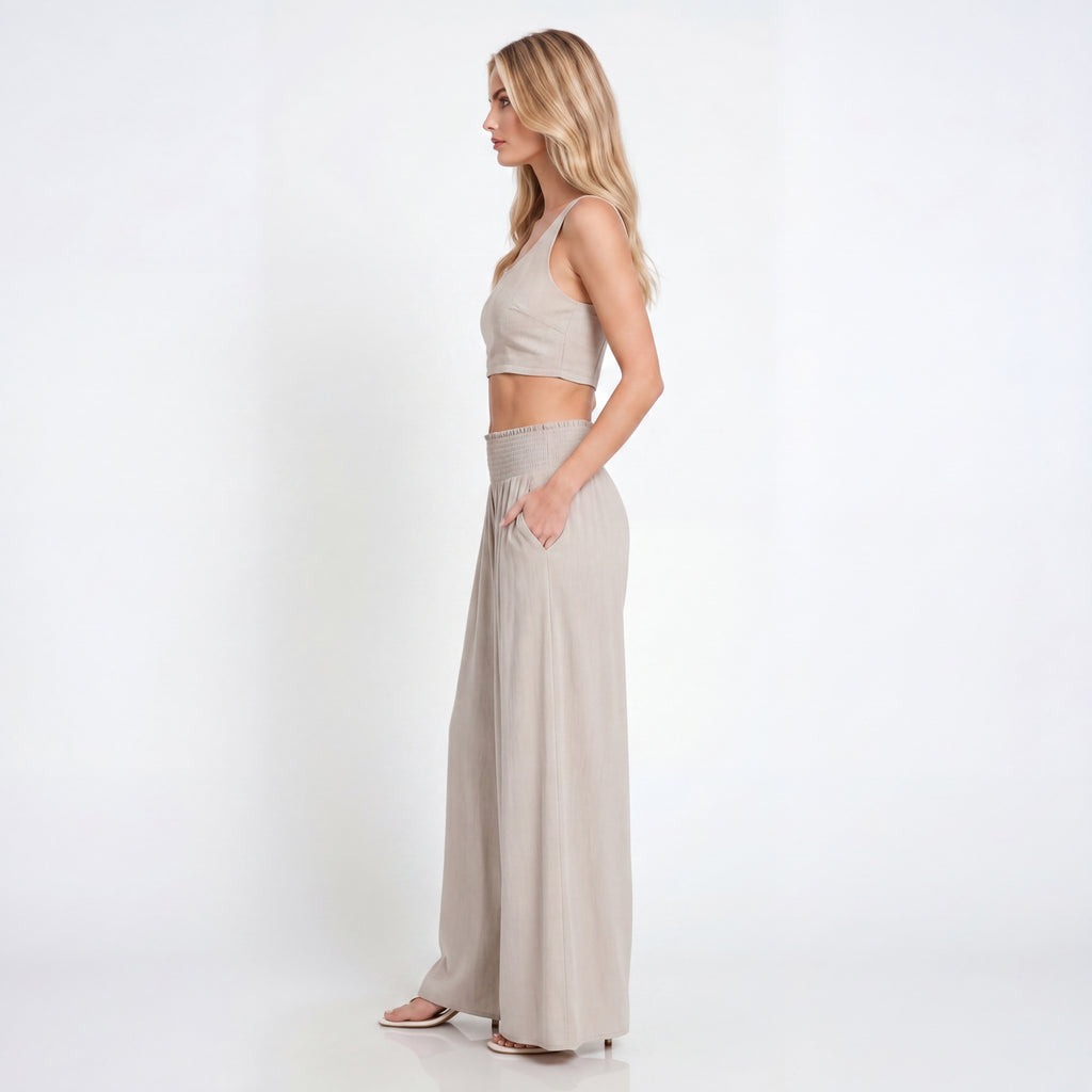 Effortless Flow Sand Beige Wide-Leg Lounge Pants