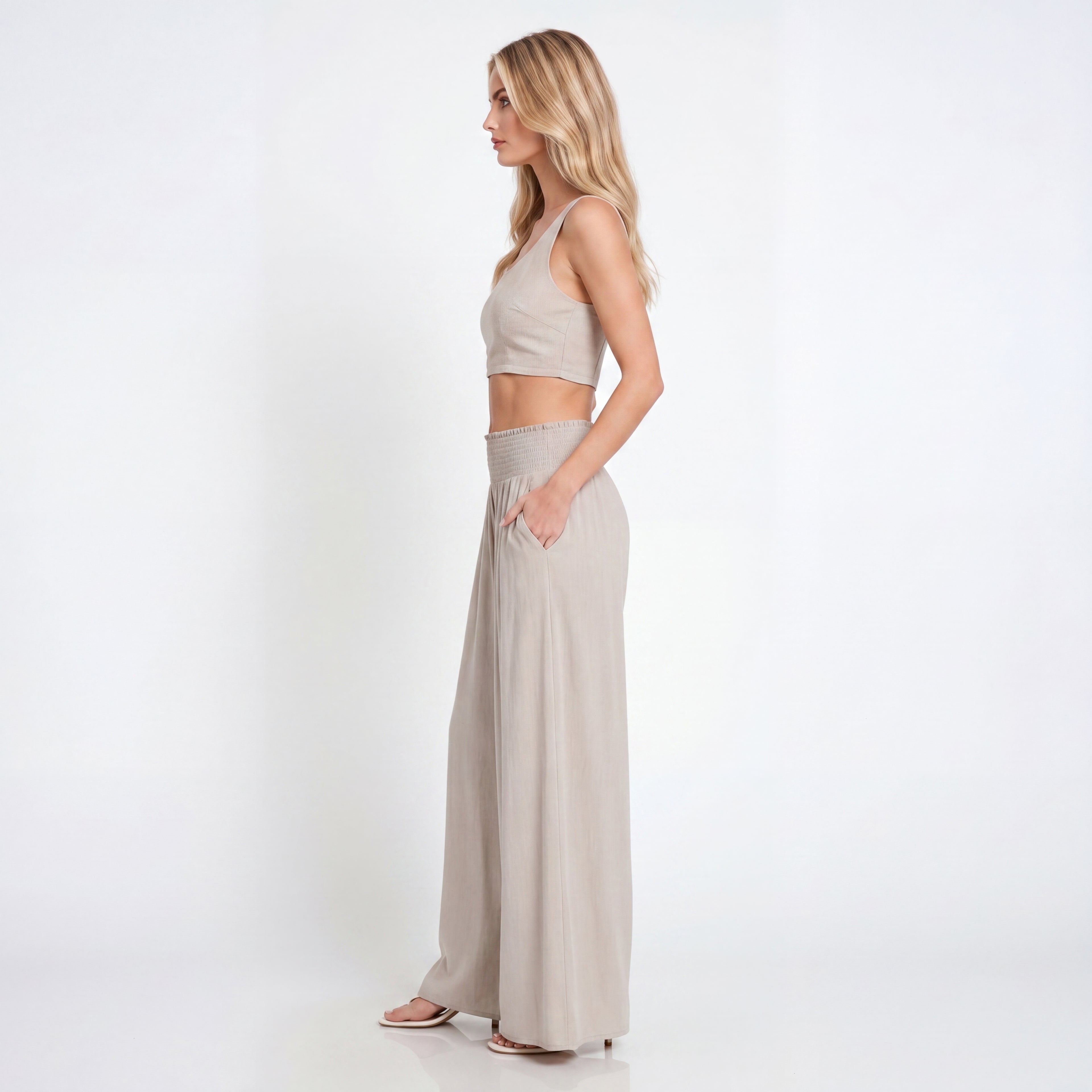 Effortless Flow Sand Beige Wide-Leg Lounge Pants