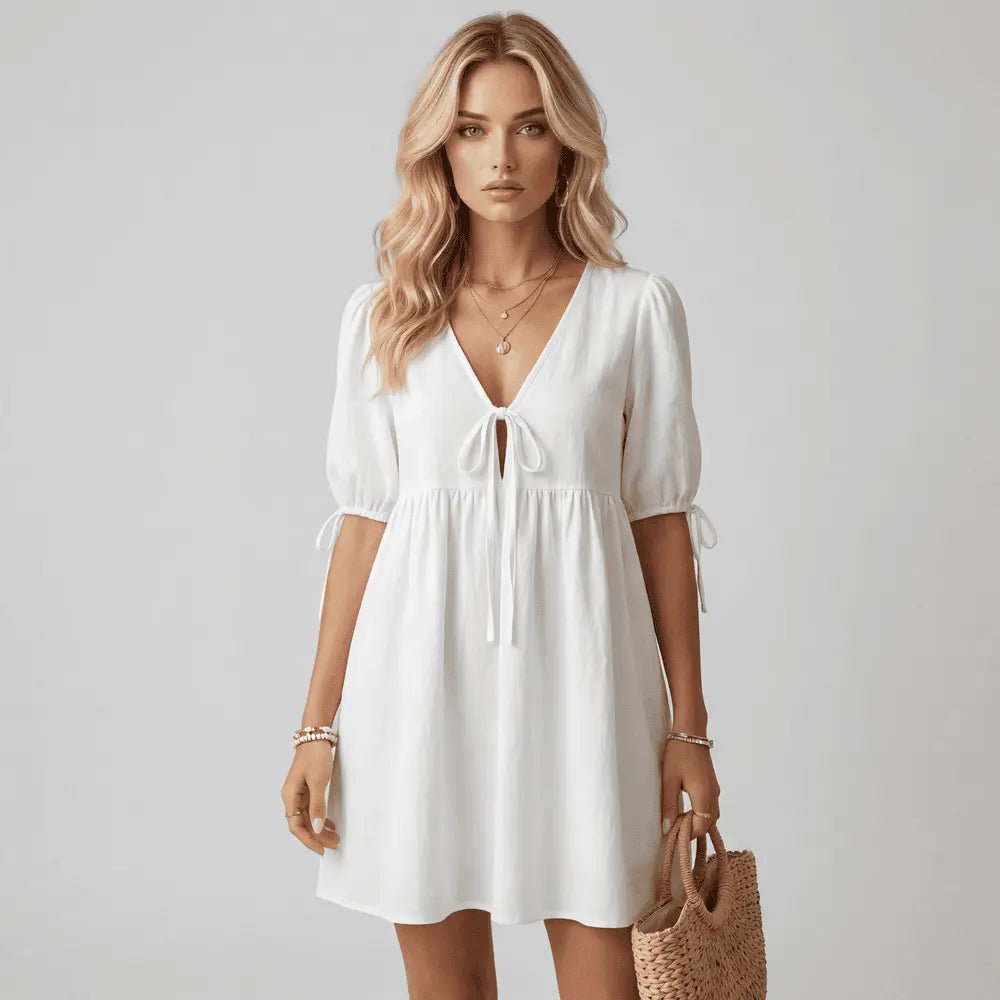 Breezy Charm Tie-Front Babydoll Mini Dress