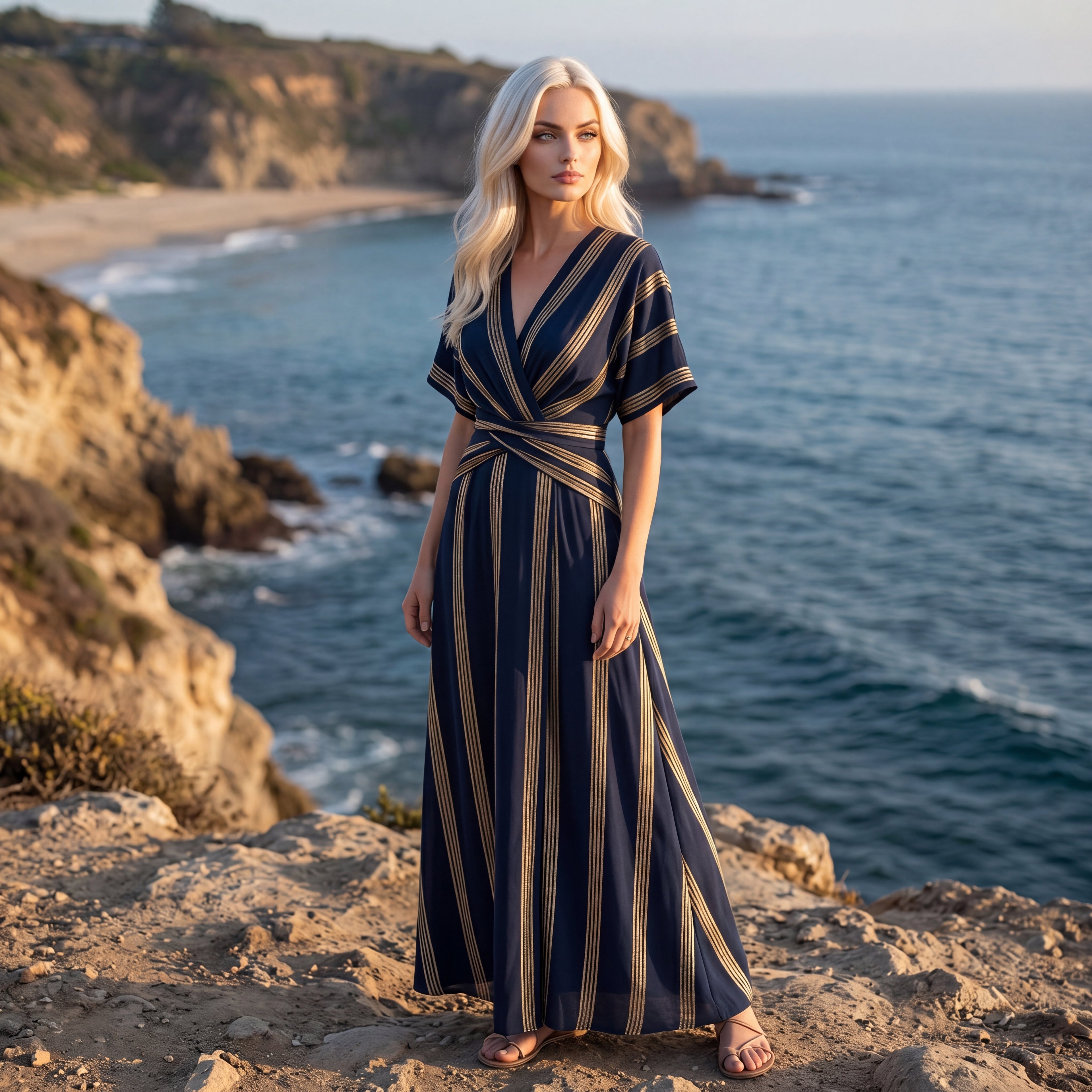 Coastal Striped Wrap Maxi Dress – Effortless Resort Chic