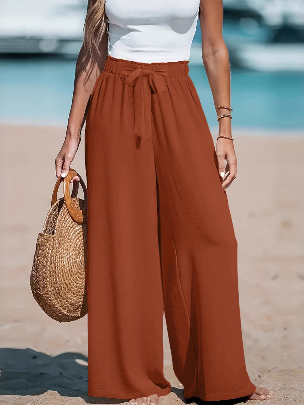 Bow-Tie Waist Wide Leg Pants